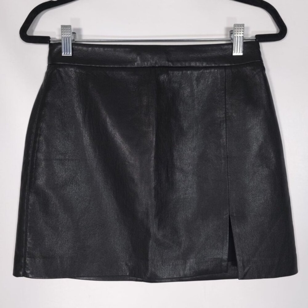 Wilfred Women’s Black Mini Skirt Faux Leather Sexy Slit A-Line Size 6